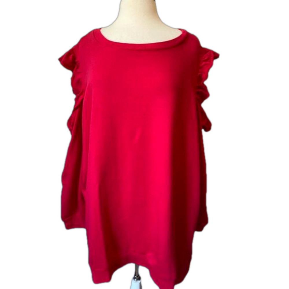 Chelsea Studio NWOT Ruffle Cold Shoulder Sweatshirt Women's 2X‎ Vibrant Pink